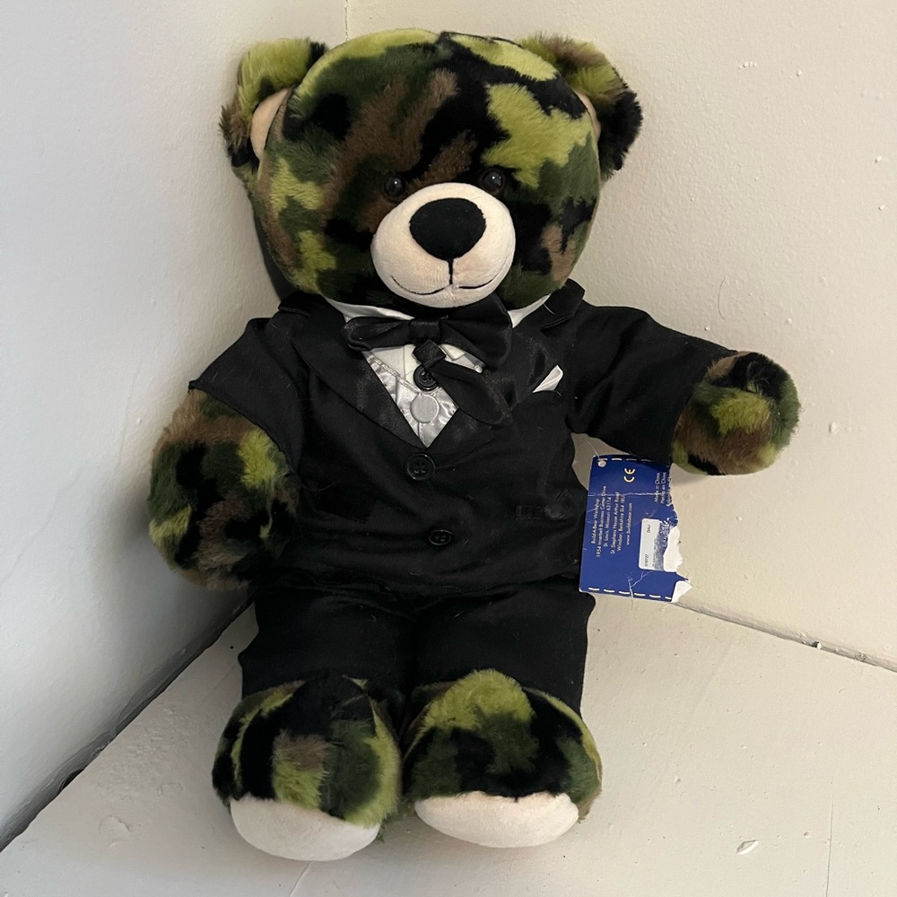 Build a bear plush camouflage bear wearing a tux GUC